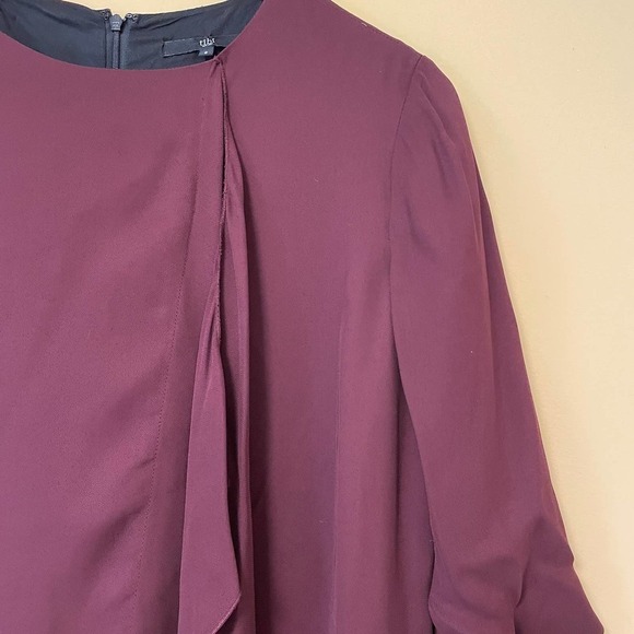Tibi Ruffle Drape Shift Dress 8 Burgundy Holiday Cocktail Party Academia Sheath - Picture 2 of 4